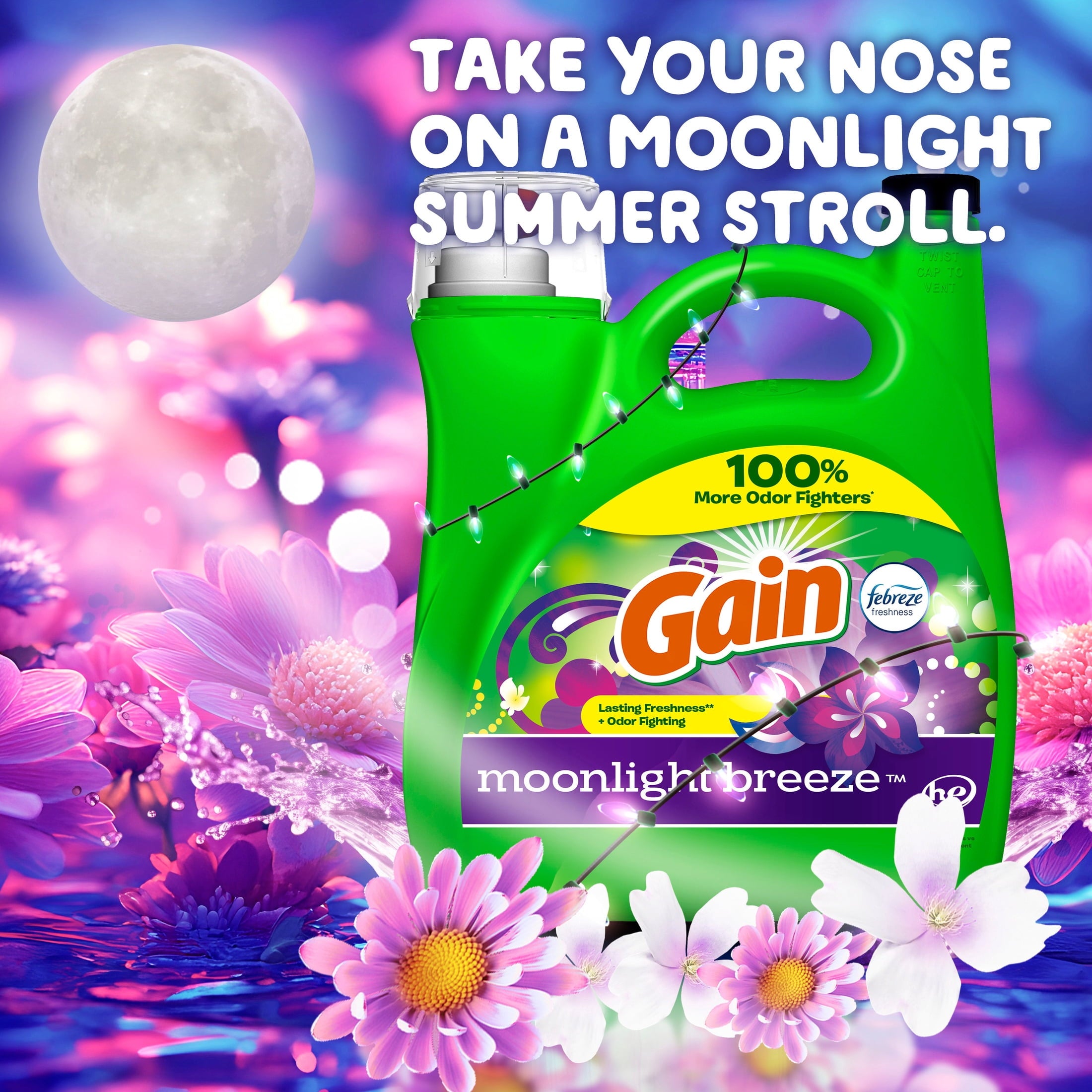 Gain Laundry Detergent Liquid with Odor Fighters, Moonlight Breeze Scent, 46 fl oz, 32 Loads