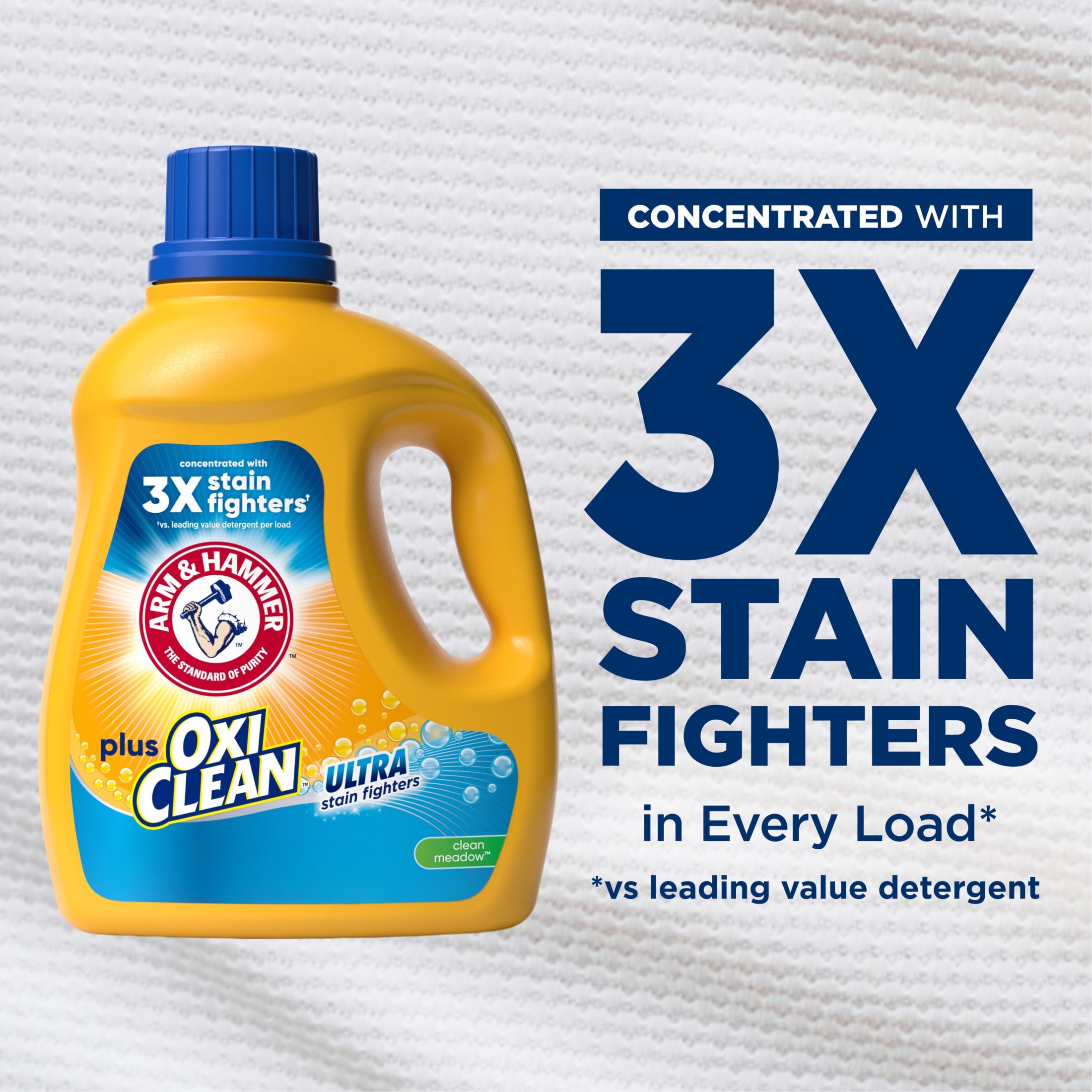 ARM & HAMMER Plus OxiClean Ultra Stain Fighters Liquid Laundry Detergent, Stain Remover for Clothes, Clean Meadow, 74 Loads, 96.2 fl oz