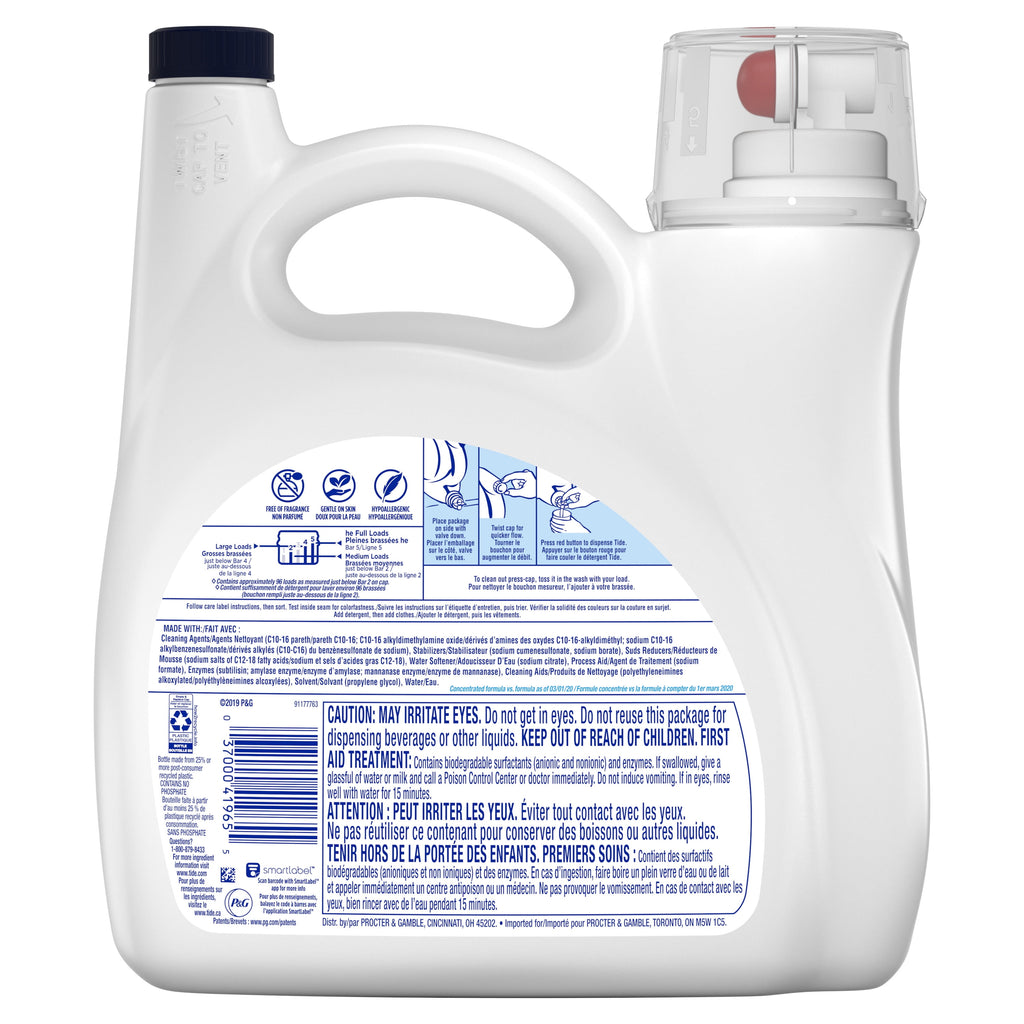 Tide Free & Gentle Liquid Laundry Detergent, 96 loads 138 fl oz
