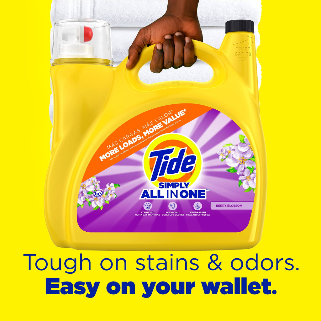 Tide Simply Laundry Detergent Liquid, Clean & Fresh, Berry Blossom Scent, 138 Loads, 173 fl oz