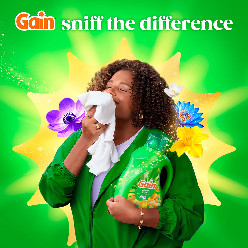 Gain Laundry Detergent Liquid, Now with Odor Defense, Island Fresh Scent, 81 fl oz, 61 Loads