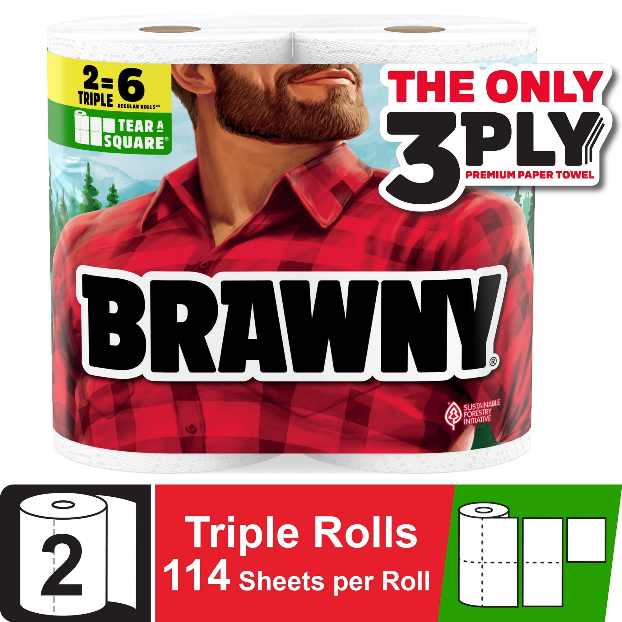 (4 pack) Brawny Tear-a-Square 3-Ply Paper Towels, 2 Triple Rolls
