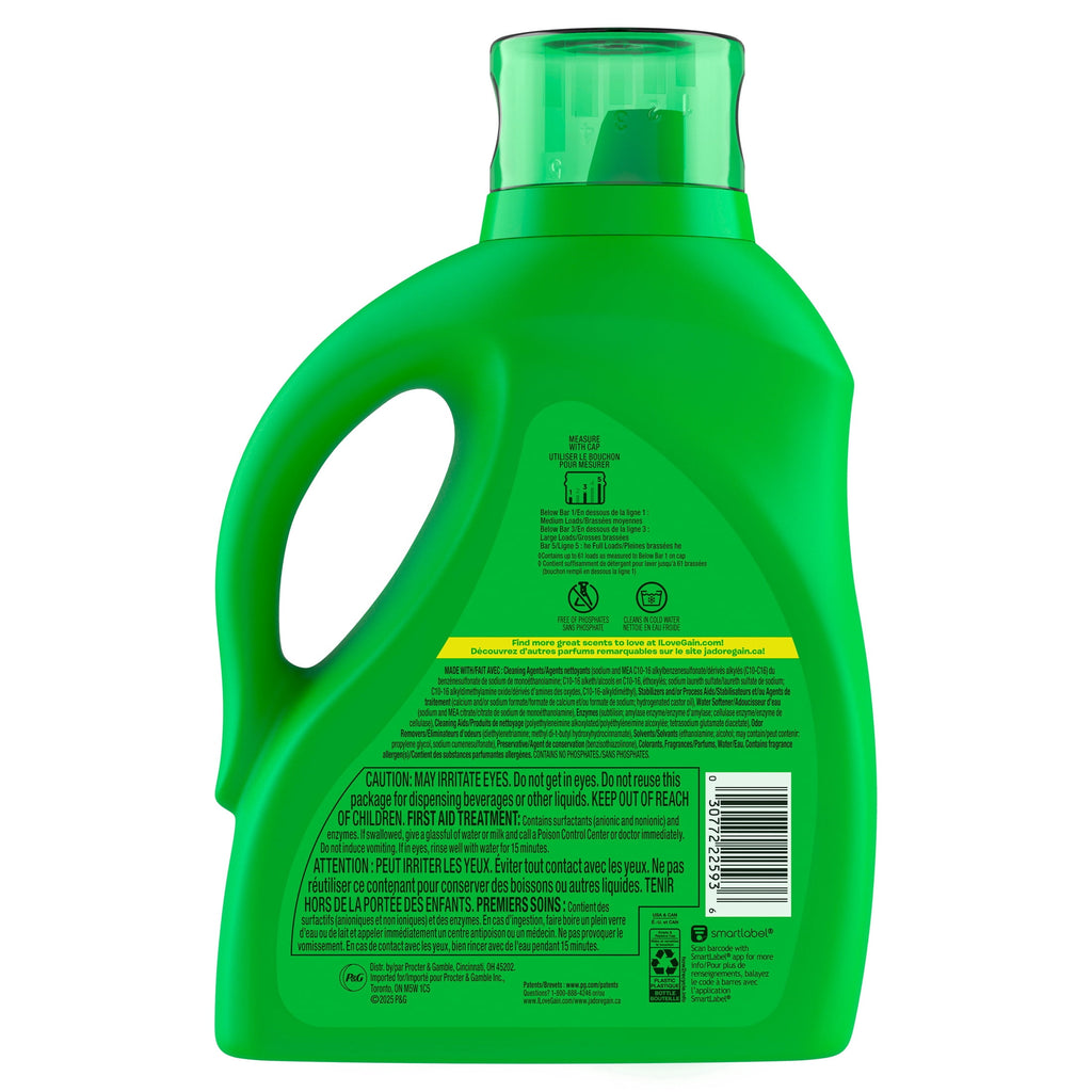 Gain Laundry Detergent Liquid, Now with Odor Defense, Original Scent, 81 fl oz, 61 Loads