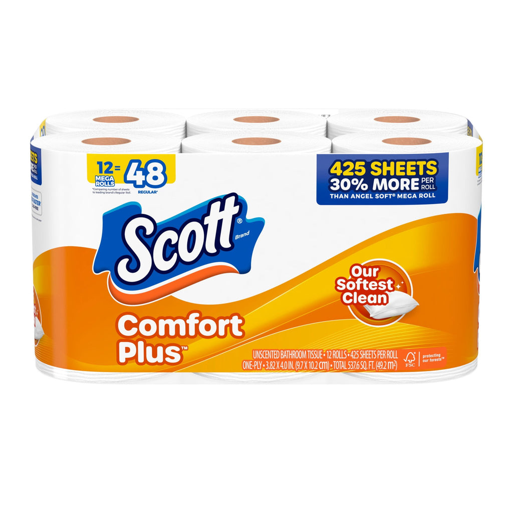 Scott ComfortPlus Toilet Paper, 12 Mega Rolls