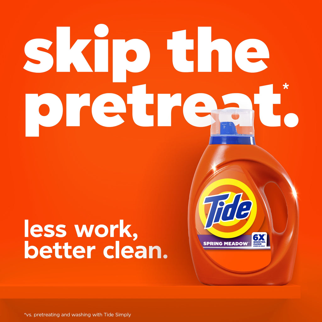 Tide Laundry Detergent Liquid with 6X Boosted Cleaning Power, Spring Meadow Scent, 80 fl oz, 64 Loads