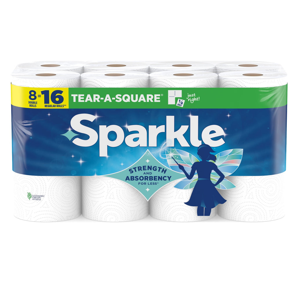 Sparkle Tear-A-Square Paper Towels, 8 Double Rolls, 110 Sheets per Roll