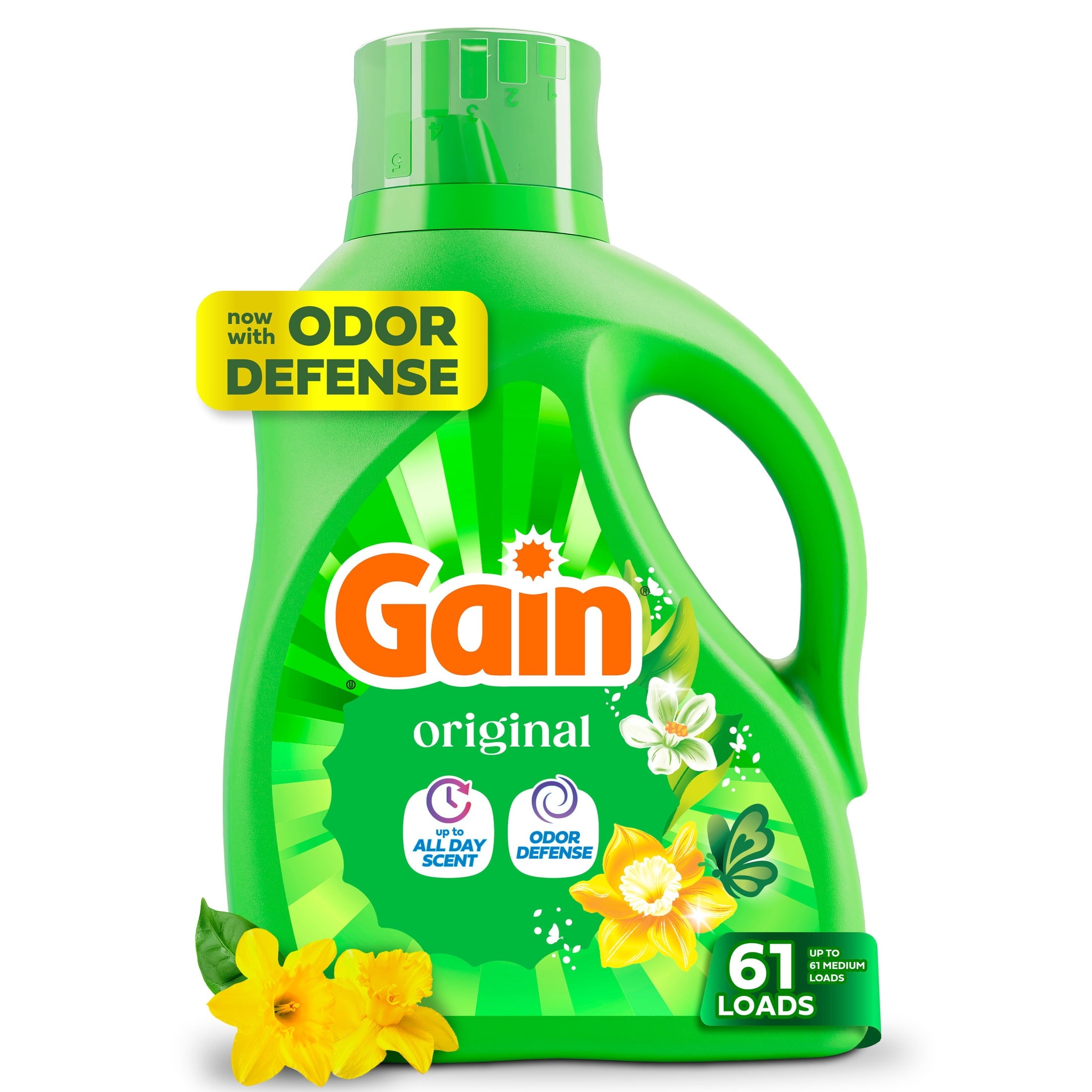 (2 pack) Gain Laundry Detergent Liquid, Now with Odor Defense, Original Scent, 81 fl oz, 61 Loads