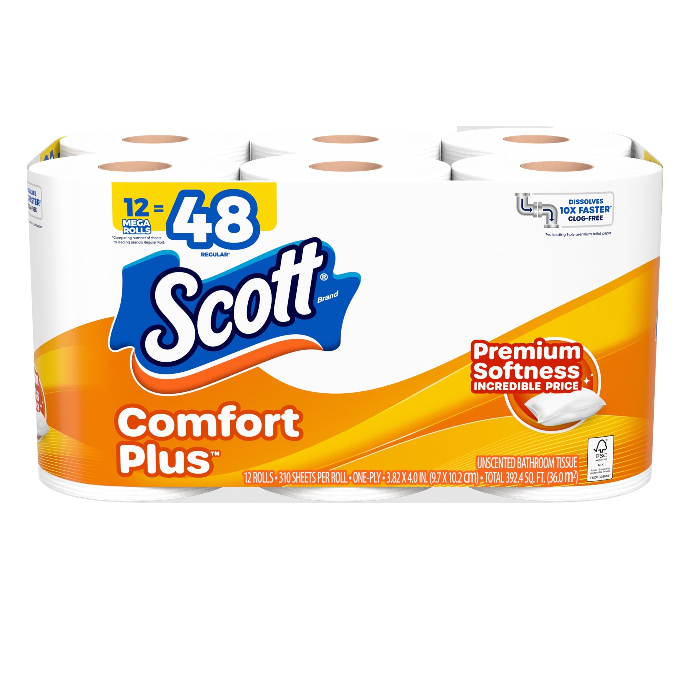 Scott ComfortPlus Toilet Paper, 12 Mega Rolls