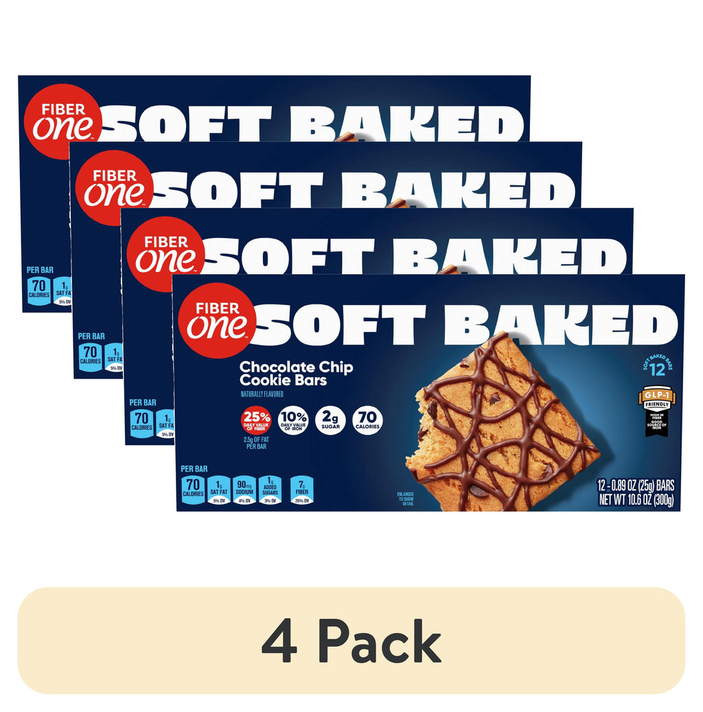 Fiber One Soft Baked Chocolate Chip Cookie Bars, Fiber Snacks, Value Pack, 12 Ct, 10.6 oz
