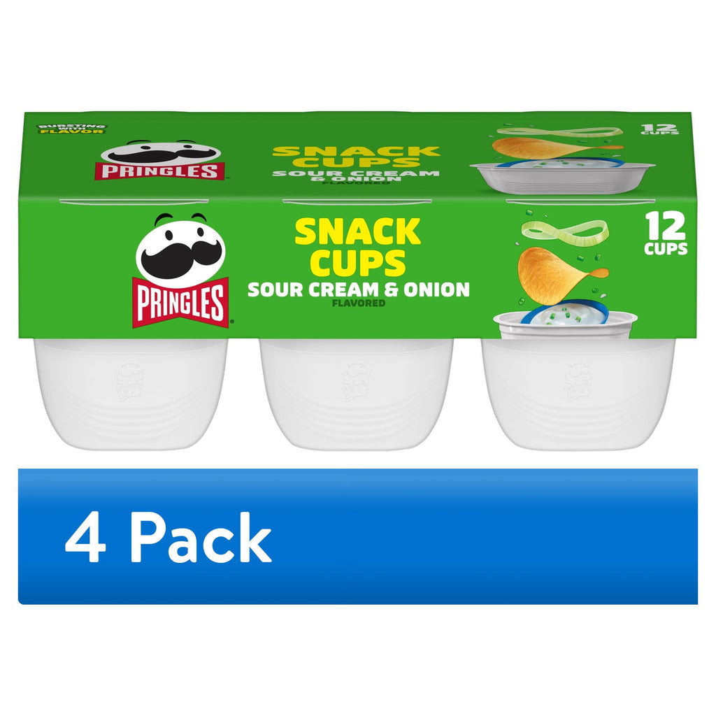 Pringles Potato Crisps Chips, Lunch Snacks, Snack Cups, Sour Cream and Onion, 8.8oz Tray (12 Cups)