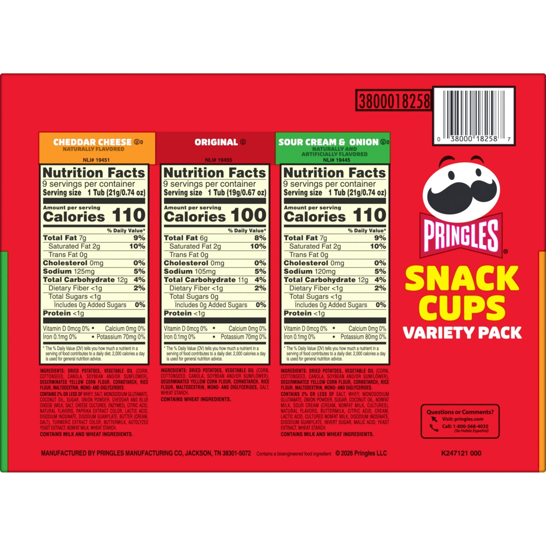 Pringles Potato Crisps Chips, Lunch Snacks, Snack Cups, Variety Pack, 19.3oz Box (27 Cups)
