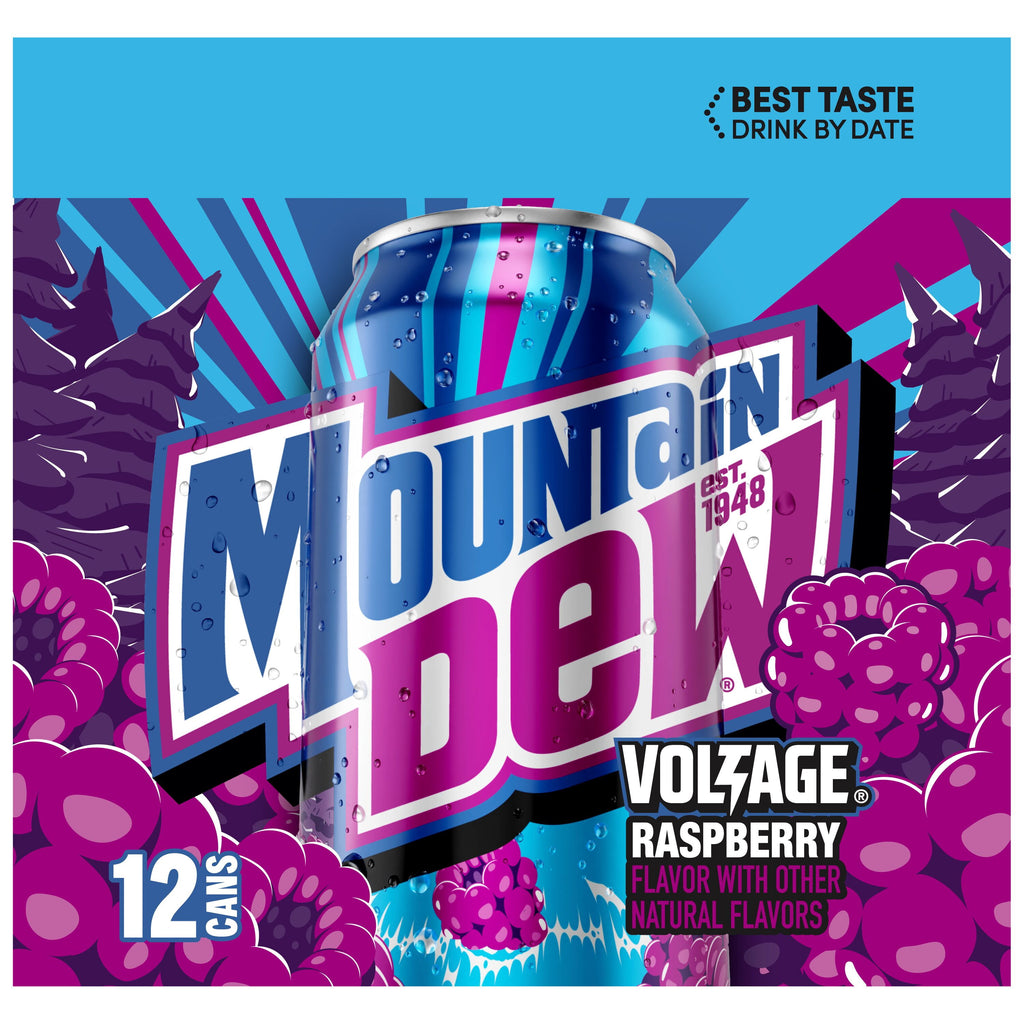 Mountain Dew Voltage Raspberry Citrus Flavor and Ginseng Soda, 12 fl oz, 12 Count