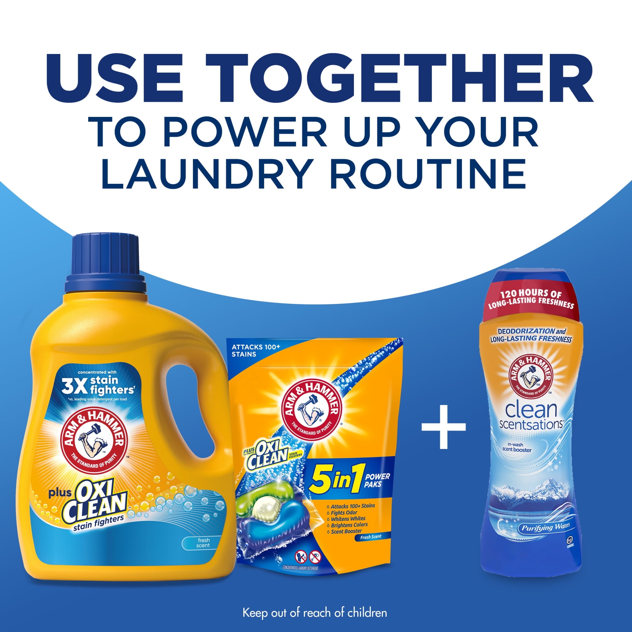 ARM & HAMMER Plus OxiClean Stain Fighters Liquid Laundry Detergent, Fresh Scent, 128 Loads