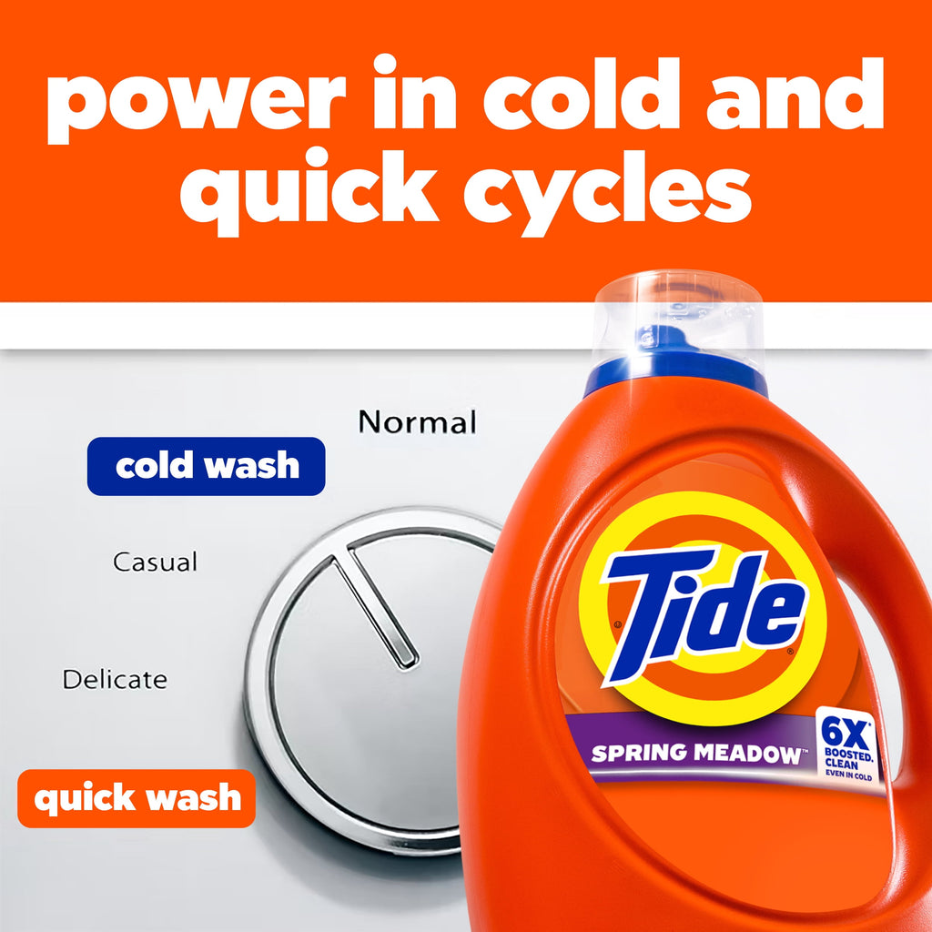 Tide Laundry Detergent Liquid with 6X Boosted Cleaning Power, Spring Meadow Scent, 80 fl oz, 64 Loads