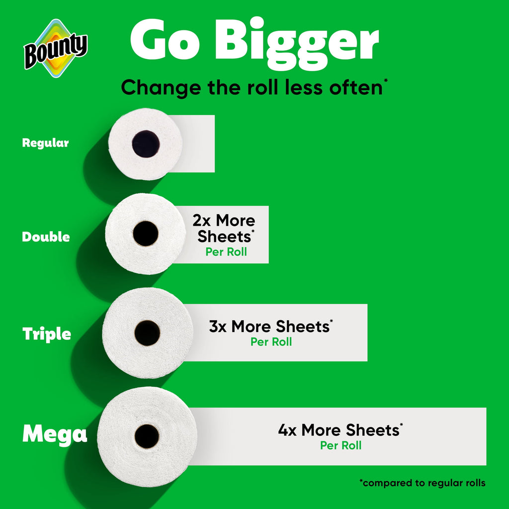 Bounty Paper Towels Full Sheet White, 6 Mega Rolls, 100 Sheets per Roll