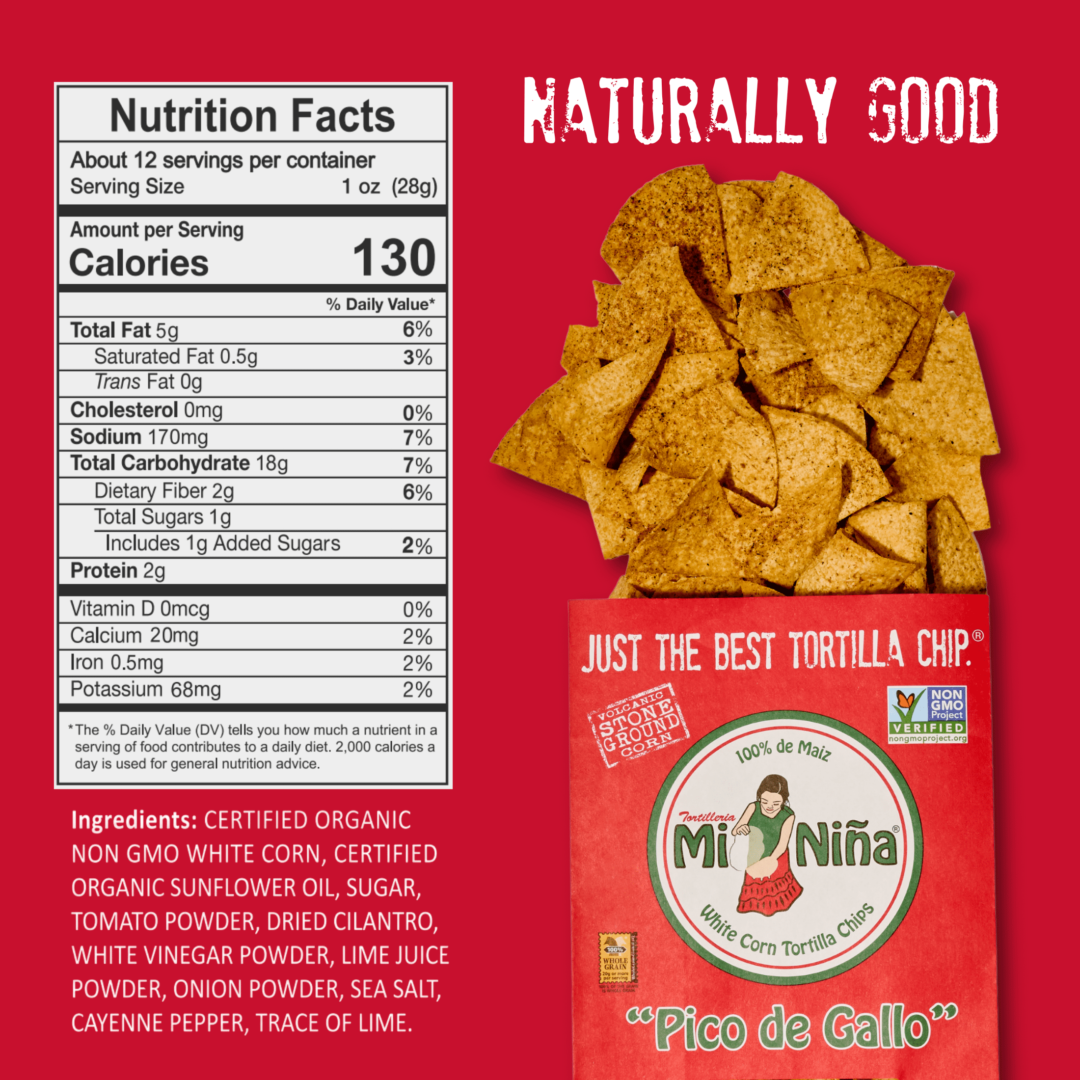 Mi Nina Pico de Gallo Tortilla Chips, 12oz Bag