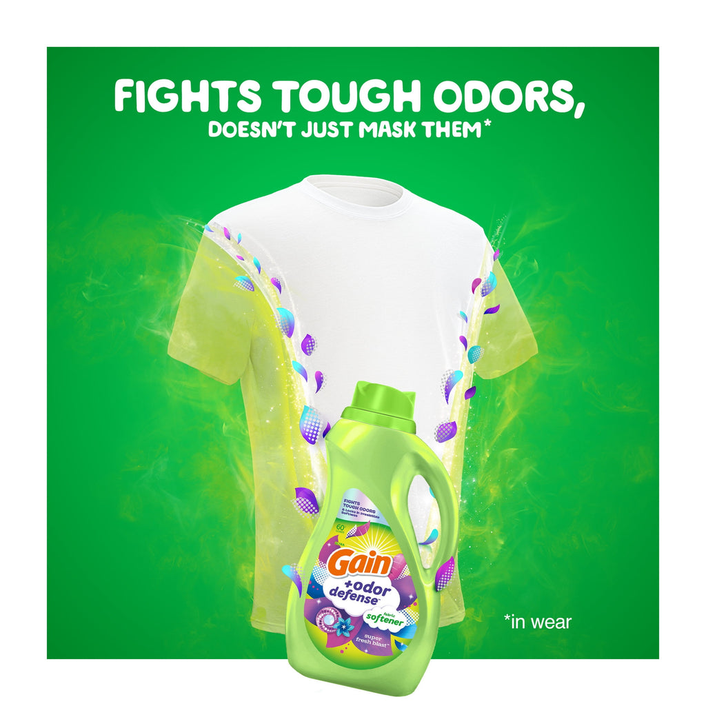 Gain Odor Defense Liquid Fabric Softener and Conditioner, Super Fresh Blast, 100 fl oz, 136 Loads