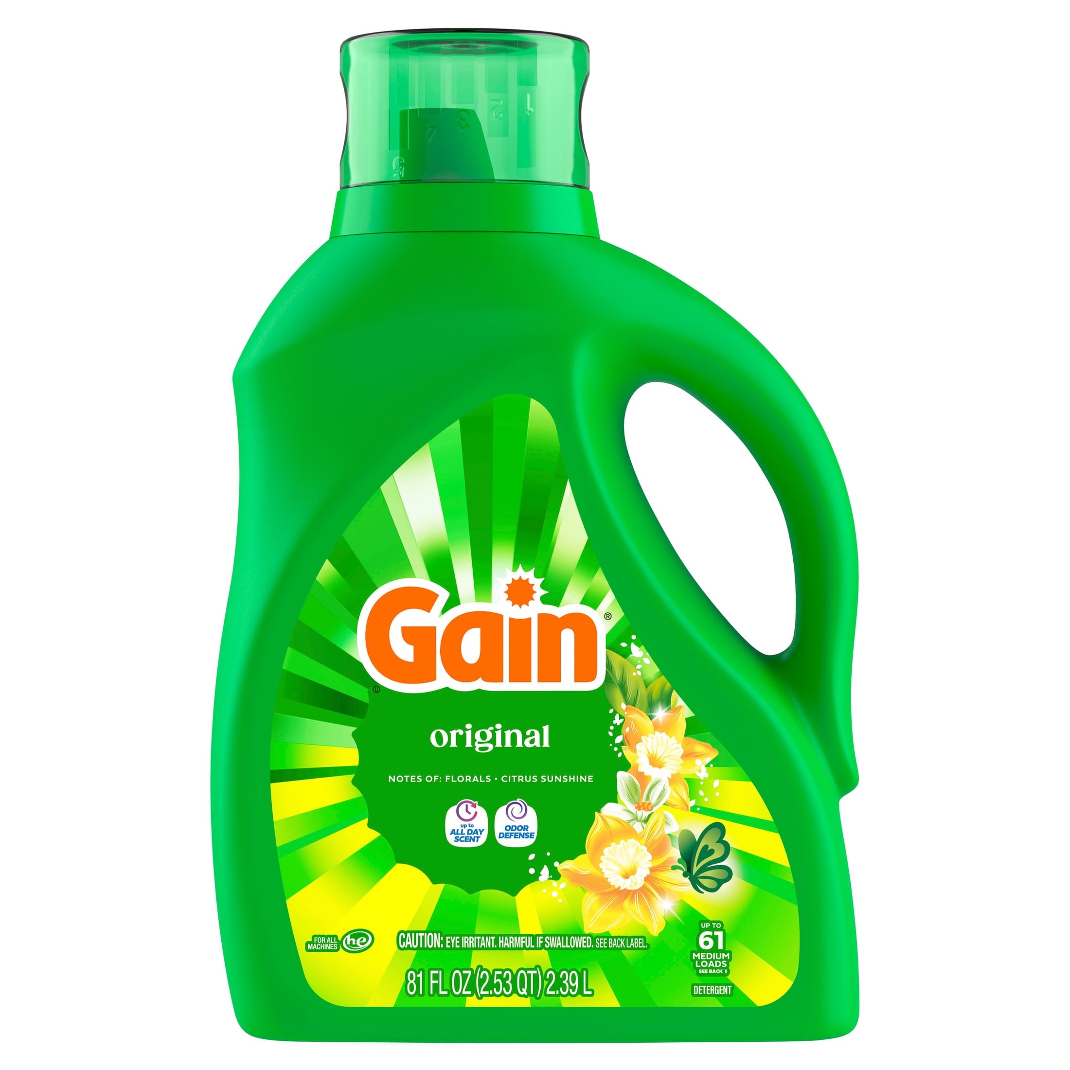 Gain Laundry Detergent Liquid, Now with Odor Defense, Original Scent, 81 fl oz, 61 Loads
