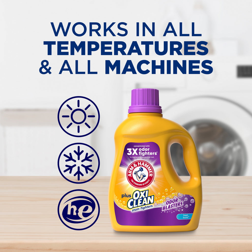 ARM & HAMMER Plus OxiClean Odor Blasters Fresh Burst, Liquid Laundry Detergent, 128 Loads
