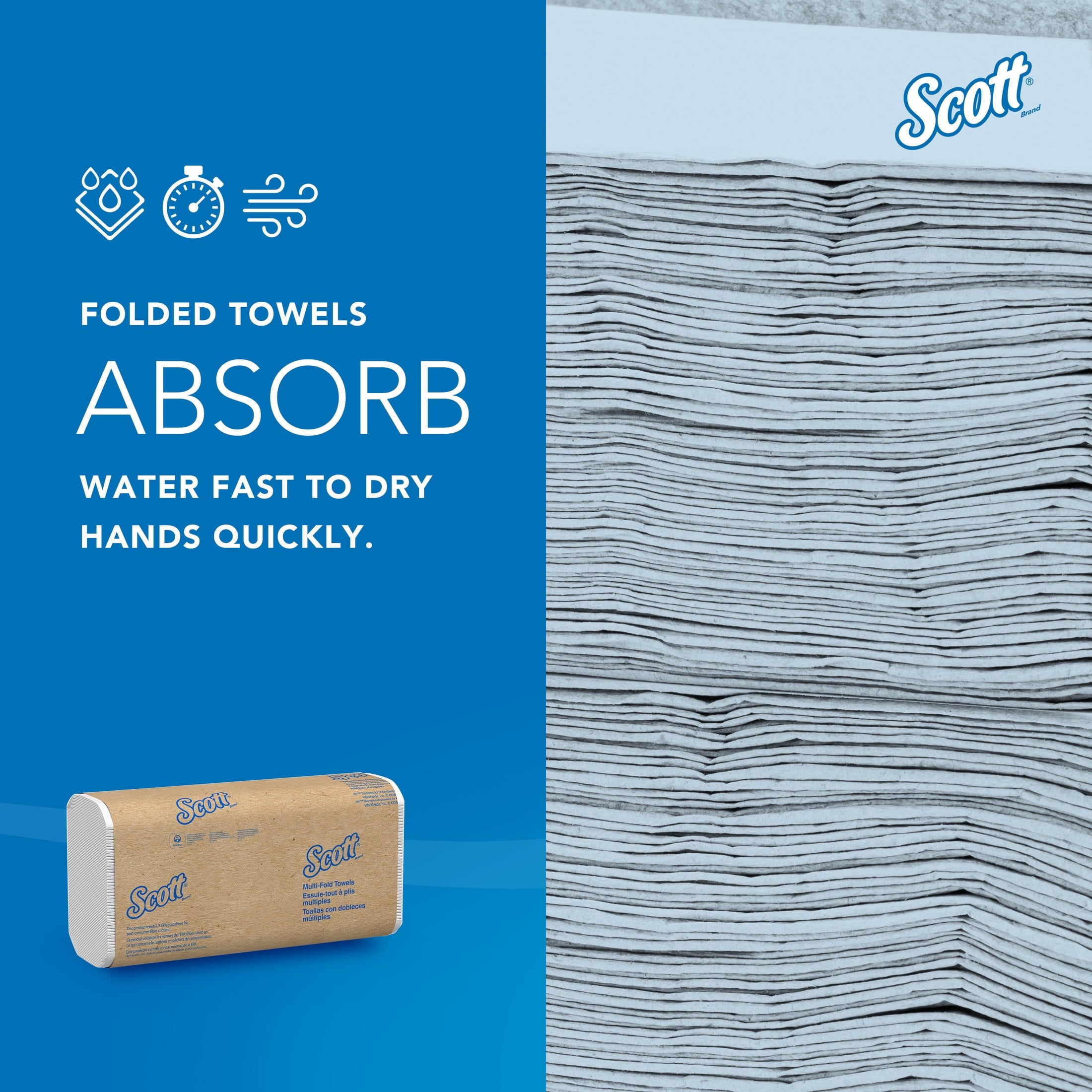 Scott Professional Universal Multifold Paper Towels, Bulk (58091), Absorbency Pockets, White, 9.2"x9.4" Towel, White, Compressed, Compact Case (250 Sheets/Pack, 12 Packs/Case, 3,000 Sheet Total)