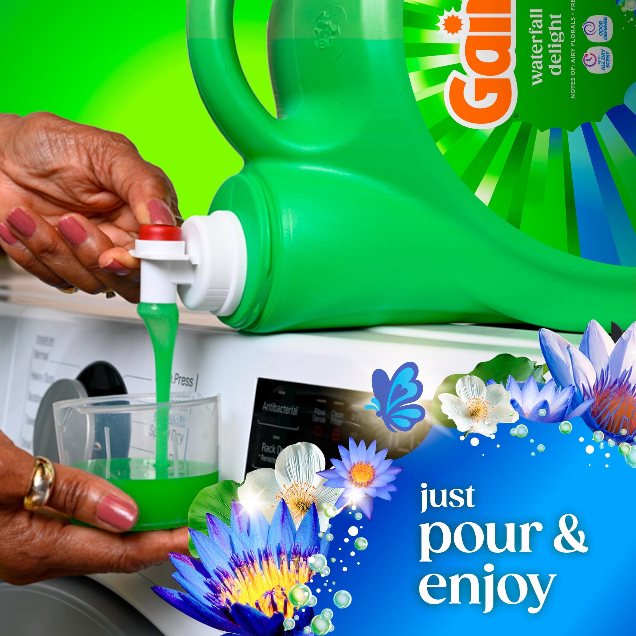 Gain Laundry Detergent Liquid, Now with Odor Defense, Waterfall Delight Scent, 132 fl oz, 100 Loads