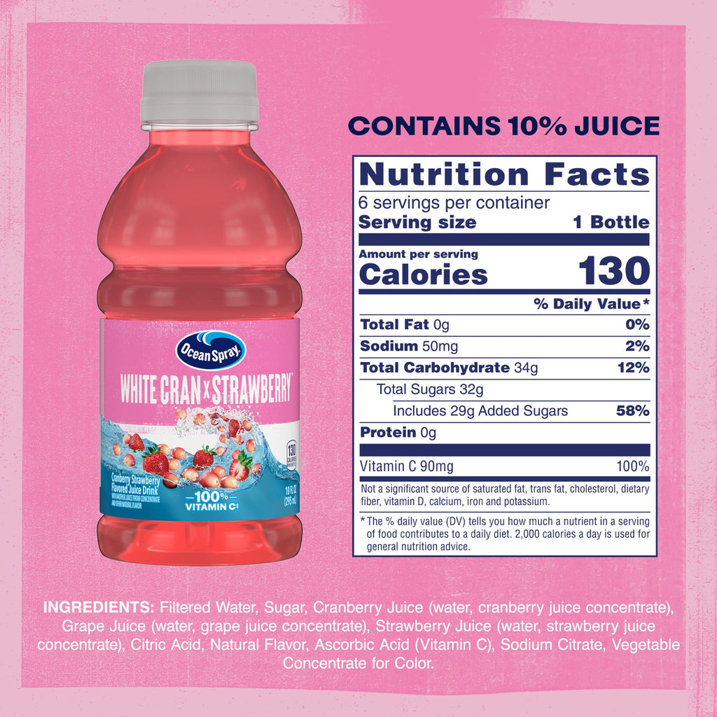 Ocean Spray® White Cranberry -Strawberry Juice Drink, 10 fl oz Bottle, 6 count