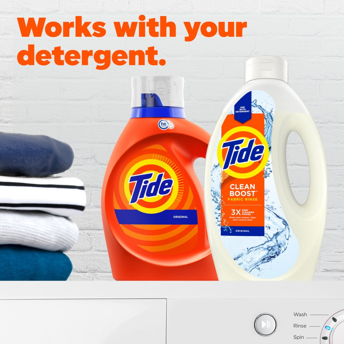 Tide Clean Boost Fabric Softener Rinse, Removes Odors and Residues, Original Scent, 48 fl oz