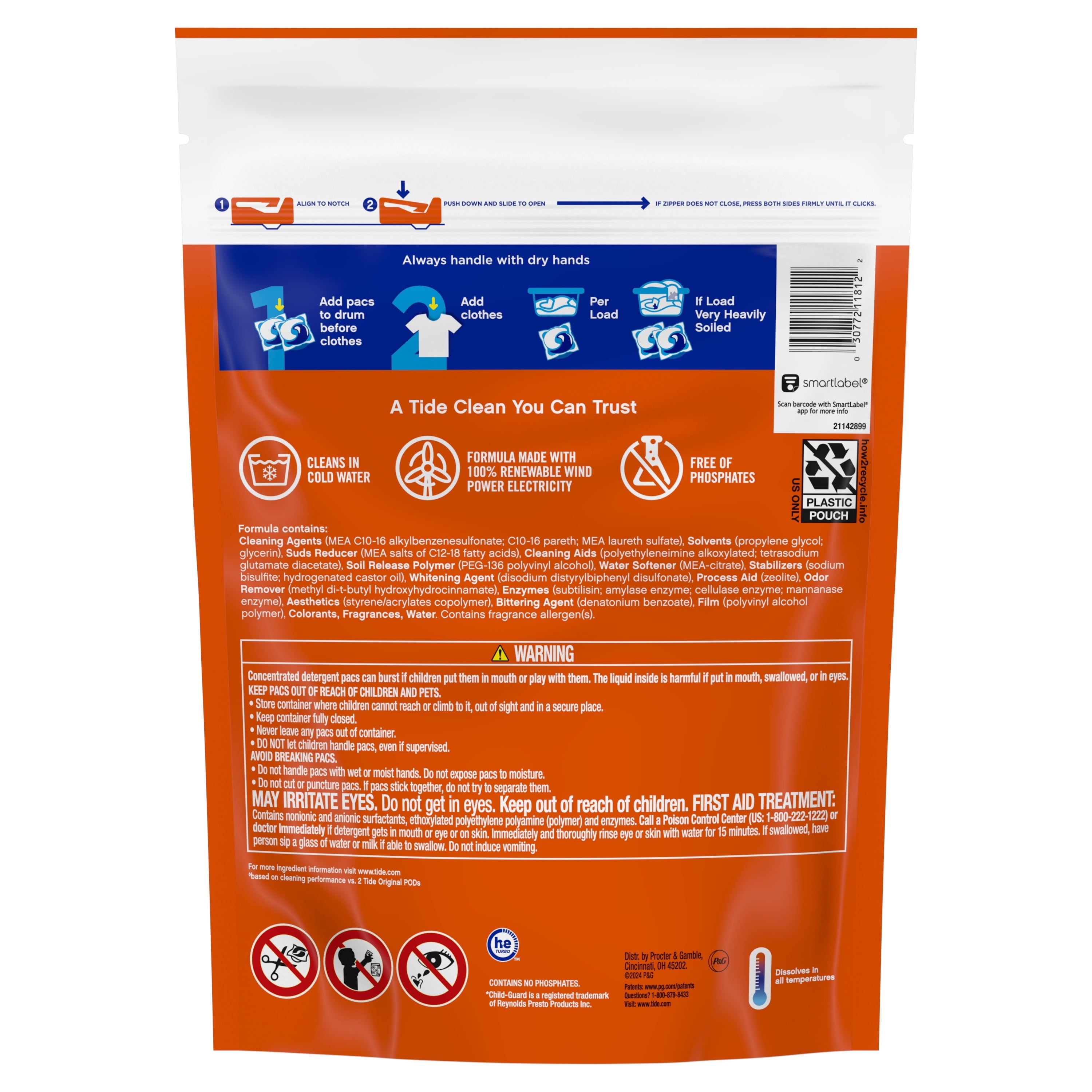 Tide Power PODS White Laundry Detergent Pacs, Brilliant Whitening + Color Protect, 18 Count