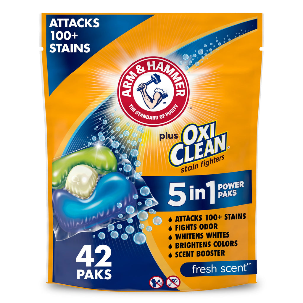 ARM & HAMMER Plus OxiClean 5-in-1 Laundry Detergent Paks, Fresh Scent, 42 Count