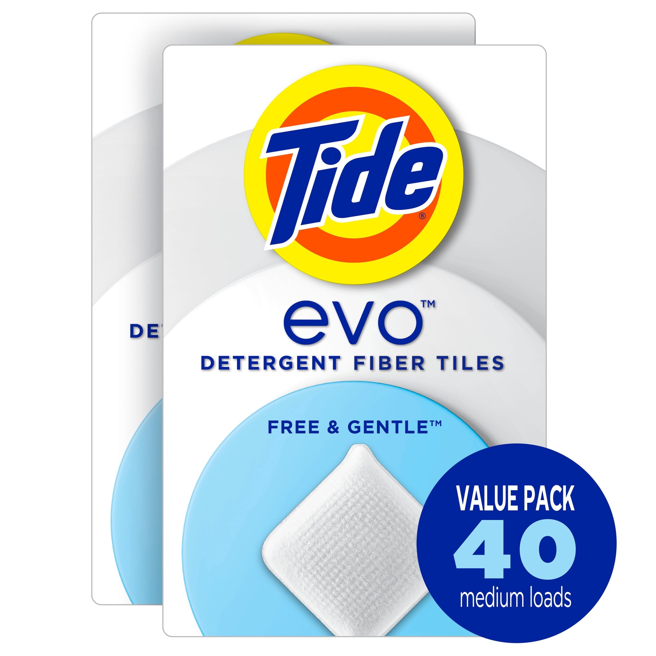 Tide evo Laundry Detergent Tiles, Free & Gentle, Hypoallergenic, Unscented, 40 Count