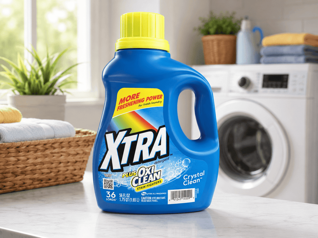 XTRA Plus Oxi Clean Liquid Laundry Detergent with Oxi Clean, Crystal Clean Scent, 56 fl oz, 36 Loads