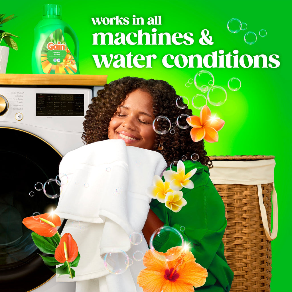 Gain Laundry Detergent Liquid, Now with Odor Defense, Island Fresh Scent, 81 fl oz, 61 Loads