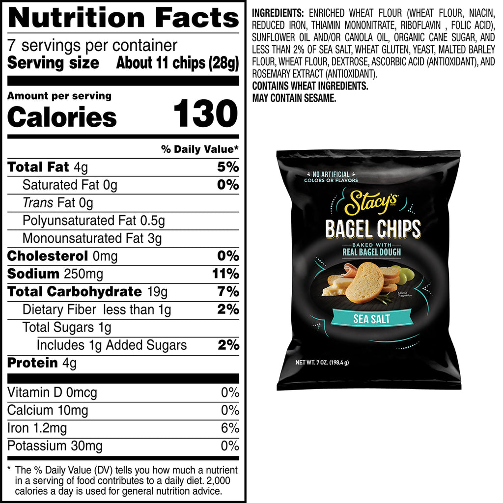 Stacy’s No Artificial Colors or Flavors Sea Salt Bagel Chips Bag, 7 oz