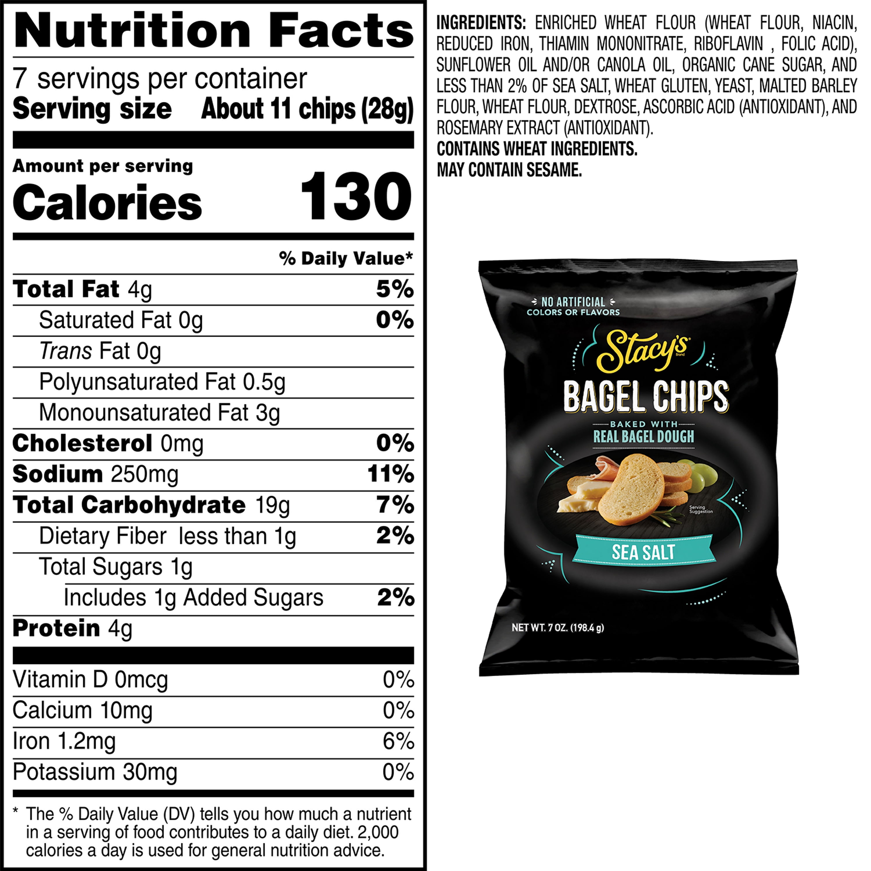 Stacy’s No Artificial Colors or Flavors Sea Salt Bagel Chips Bag, 7 oz