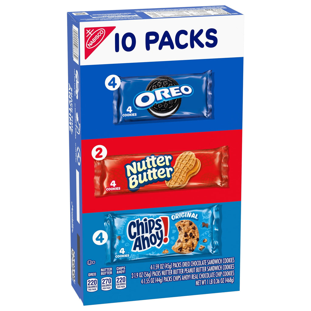 Nabisco Cookies Variety Pack, OREO, Nutter Butter, and CHIPS AHOY!, 10 Four-Cookie Snack Packs