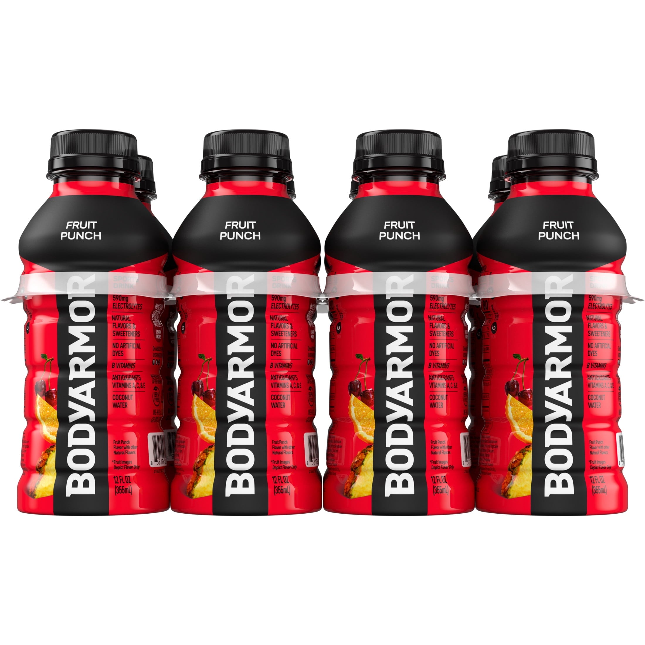 BODYARMOR Fruit Punch Electrolyte Sports Drink Bottles, 12 fl oz, 8 Pack