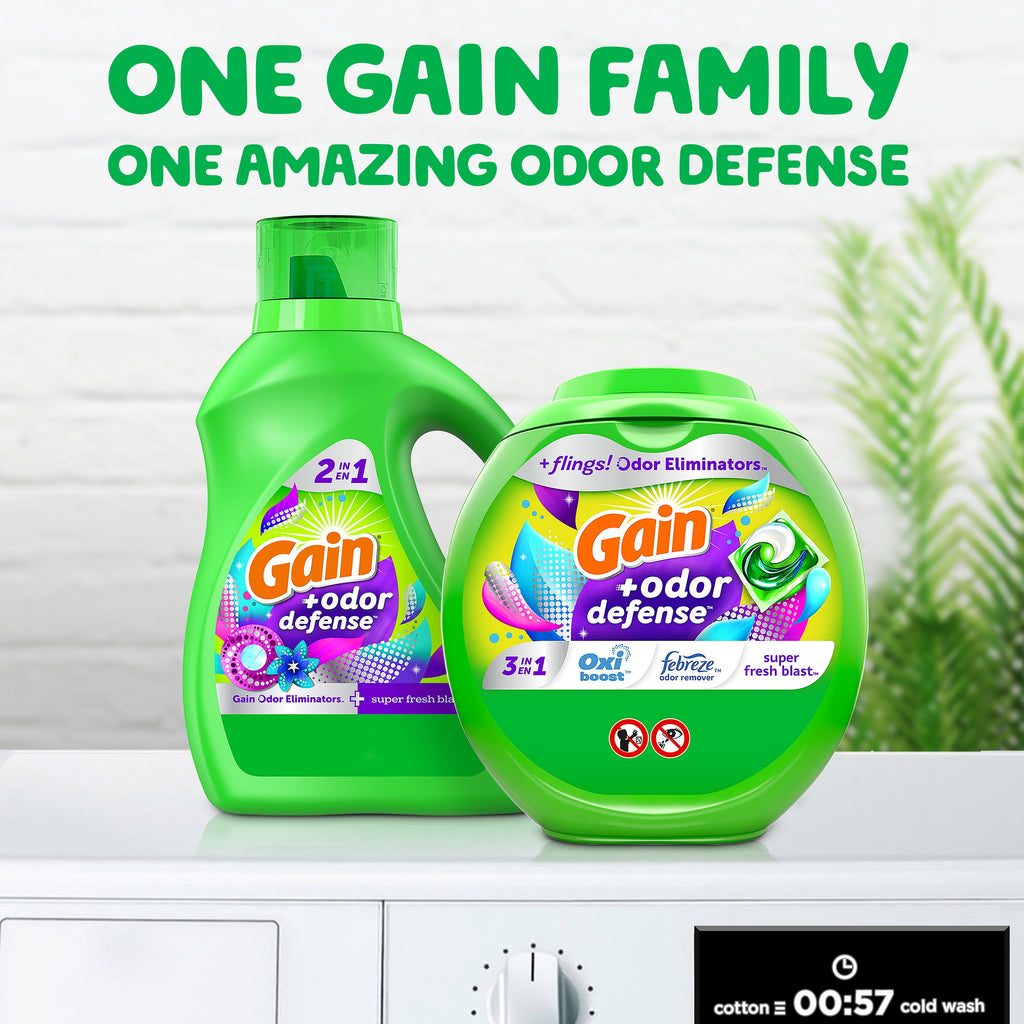 Gain Flings Laundry Detergent Pacs with Odor Defense, Super Fresh Blast Scent, 102 Count