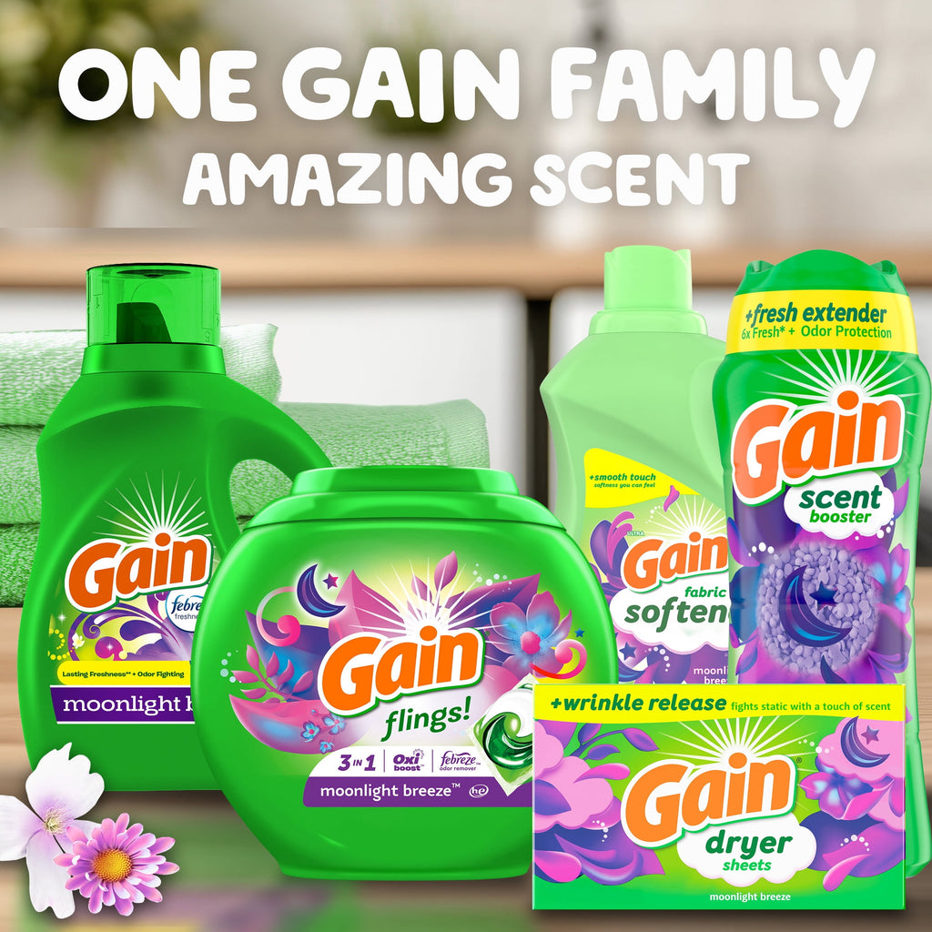 Gain Laundry Detergent Liquid with Odor Fighters, Moonlight Breeze Scent, 46 fl oz, 32 Loads