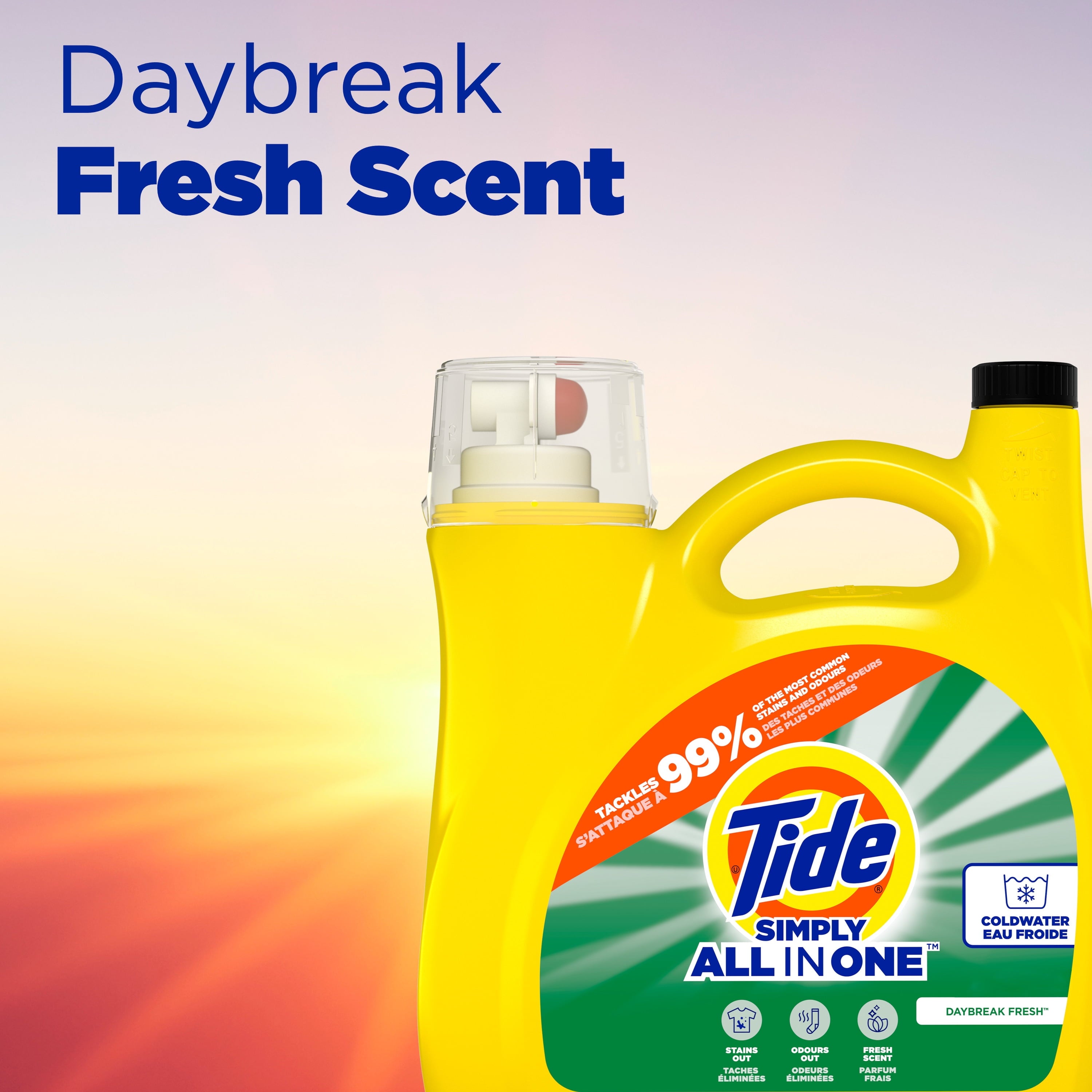 Tide Simply Liquid Laundry Detergent, All-In-One, Daybreak Fresh Scent, 173 fl oz, 138 Loads