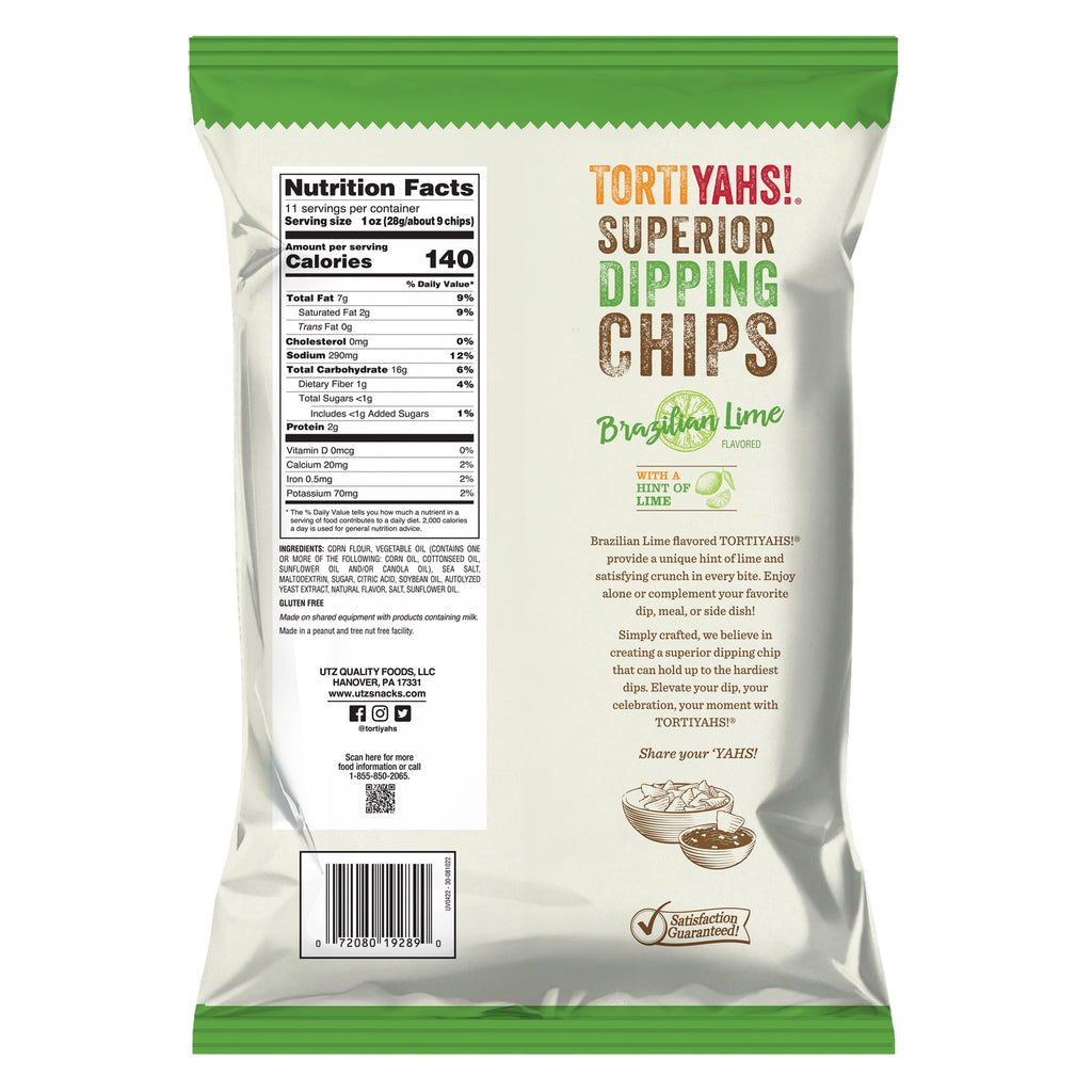 TORTIYAHS! Brazilian Lime Superior Dipping Chips, Gluten-Free, 11 oz Bag