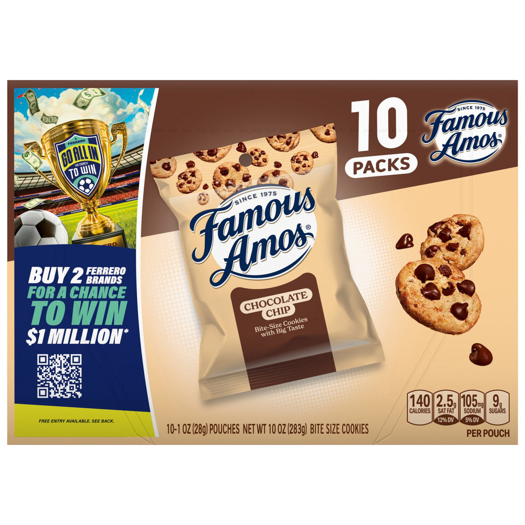 Famous Amos Classic Chocolate Chip Cookies, Bite-size cookies, Sweet Treats, 10 Pack Box, 1oz Bag