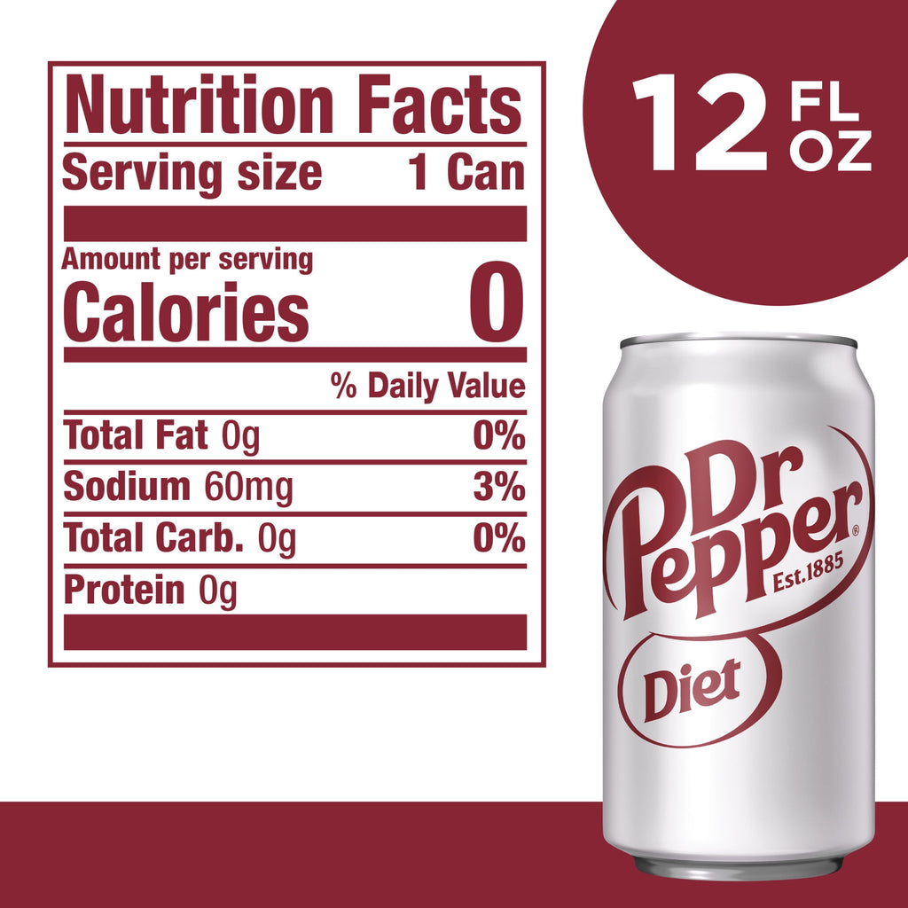 Diet Dr Pepper Soda Pop, 12 fl oz, 12 Pack Cans
