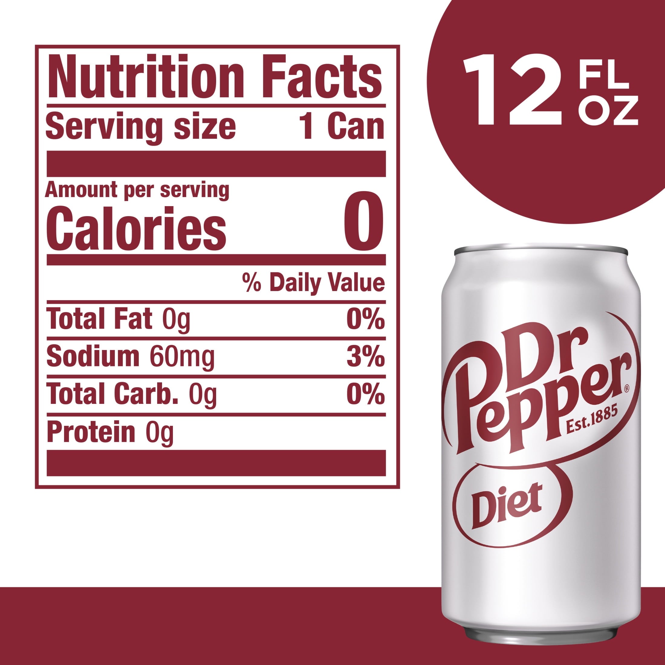 Diet Dr Pepper Soda Pop, 12 fl oz, 24 Pack Cans