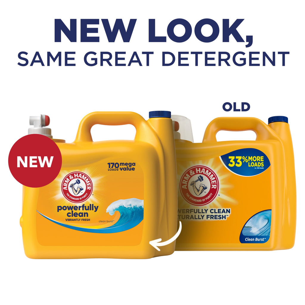 ARM & HAMMER Powerfully Clean Liquid Laundry Detergent Soap, Clean Burst, 200 fl oz, 200 Loads