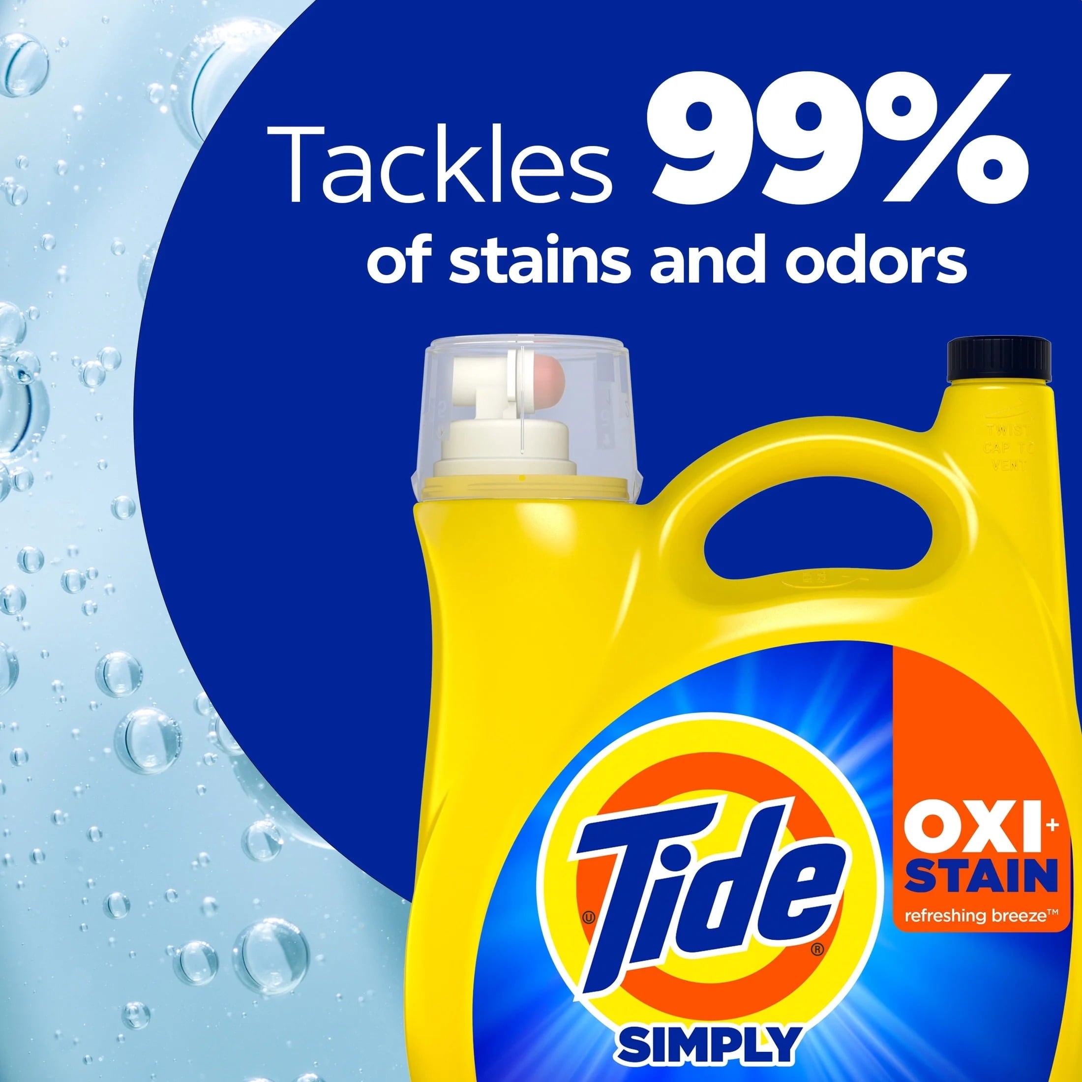 Tide Simply Oxi Boost + Ultra Stain Release Liquid Laundry Detergent, Refreshing Breeze Scent, 105 fl oz, 74 Loads