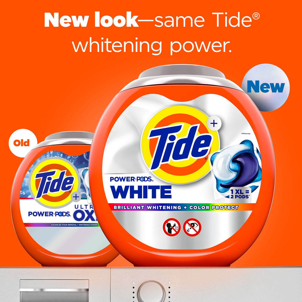 Tide Power PODS White Laundry Detergent Pacs, Brilliant Whitening + Color Protect, 63 Count