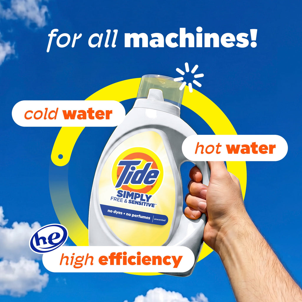 Tide Simply Liquid Laundry Detergent, Free & Sensitive, 138 Loads, 173 fl oz