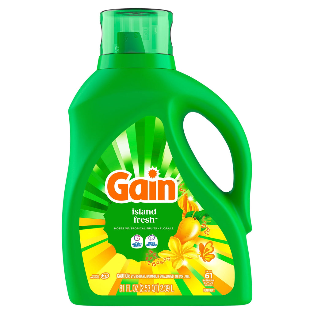 Gain Laundry Detergent Liquid, Now with Odor Defense, Island Fresh Scent, 81 fl oz, 61 Loads