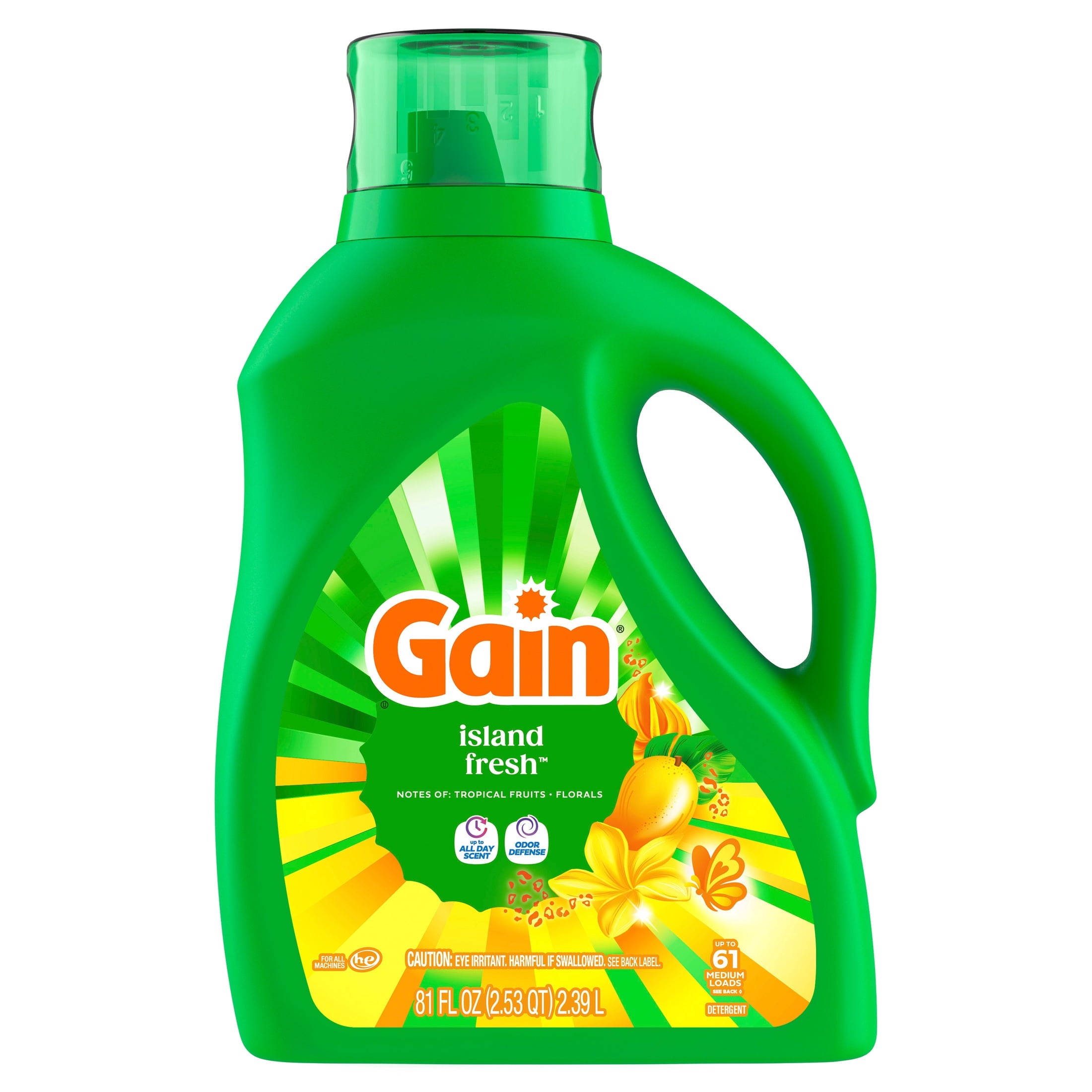 Gain Laundry Detergent Liquid, Now with Odor Defense, Island Fresh Scent, 81 fl oz, 61 Loads