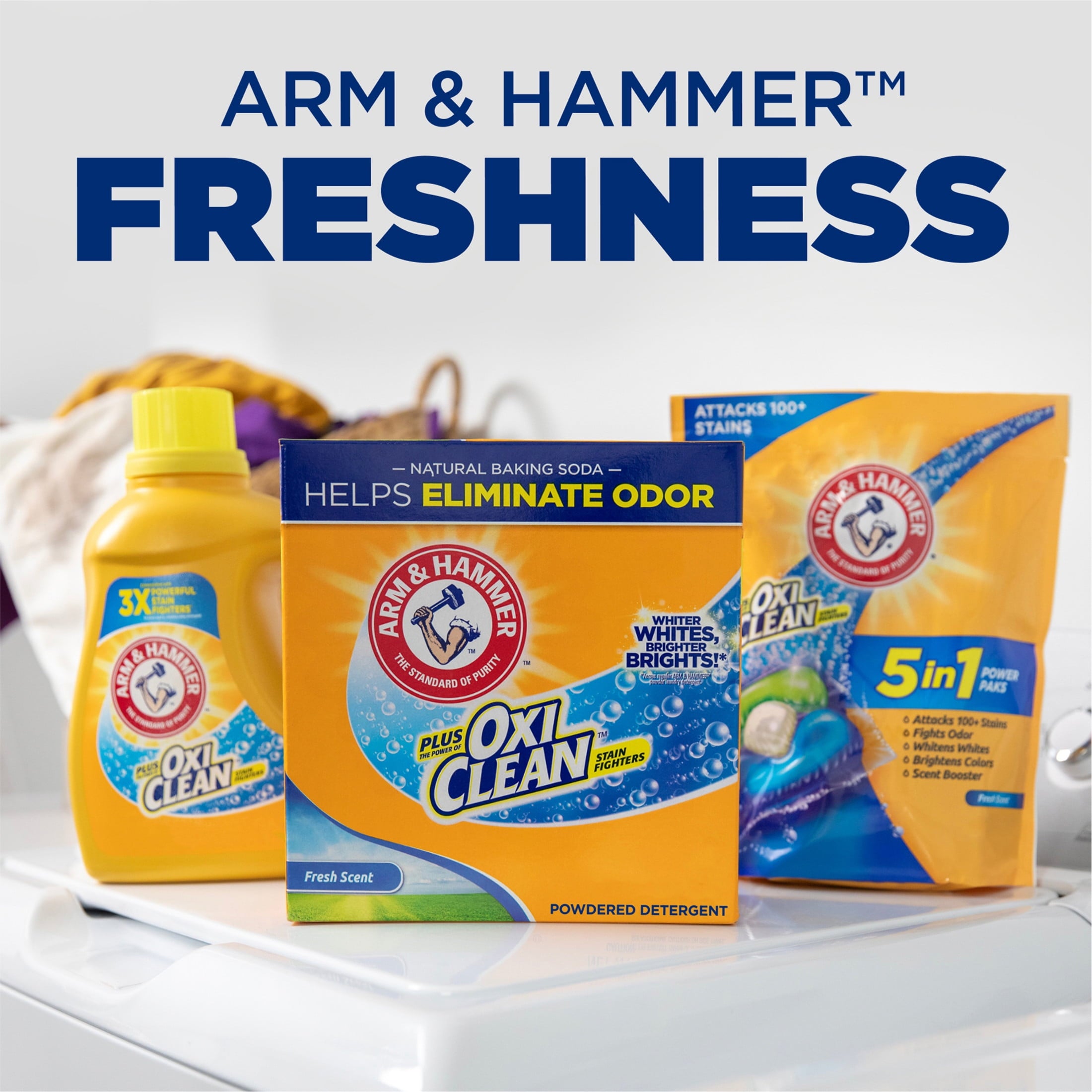 ARM & HAMMER Plus OxiClean Powder Laundry Detergent, Fresh Scent, 115 Loads